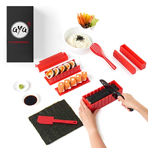 AYA Kit para Hacer Sushi - Equipo para Hacer Sushi Edición Cuchillo de Sushi y Tutoriales en Video Online - Set de Sushi de 11 Piezas - Fácil y Divertido - Rollitos de Maki.
