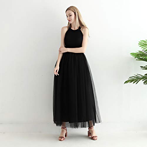 Aysimple Mujer Falda de Tul Larga de Tul Plisada Tutu Malla de Noche Fiesta Cintura Alta Negro