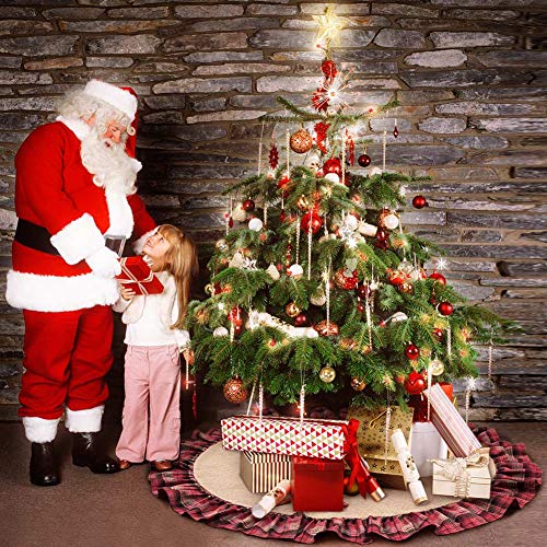 Aytai 122cm Burlap árbol de Navidad Faldas Negro y de Cuadros Escoceses Rojos Volantes Edge Border Base de árbol de Navidad decoración de Vacaciones de Fiesta