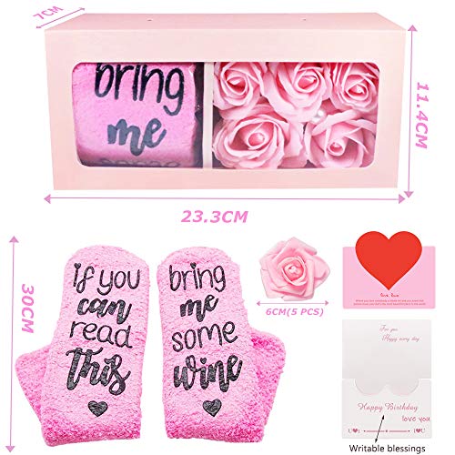 AYUQI Flor Artificial,Regalos para Mujer, Flor de Rosa de Jabón Hecha a Mano y Calcetines de Vino,Regalo para Esposa,Novia, Madre en su Cumpleaños, día de la Madre, día de San Valentín, Aniversario