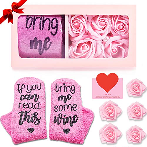 AYUQI Flor Artificial,Regalos para Mujer, Flor de Rosa de Jabón Hecha a Mano y Calcetines de Vino,Regalo para Esposa,Novia, Madre en su Cumpleaños, día de la Madre, día de San Valentín, Aniversario