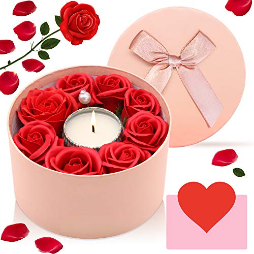 AYUQI Regalos para Mujer,Jabón Flor De Rosa y Vela Aromática, Madre, Maestra,Hermana en el día de la Madre, día de San Valentín, Aniversario, Cumpleaños