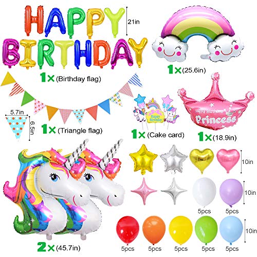 AYUQI Unicornio Cumpleaños Globos, Decoracion Cumpleaños Globos de Colores Feliz cumpleaños Conjunto de Pancartas Unicornio Globo Fiesta en Globo Decoración Chica Novia