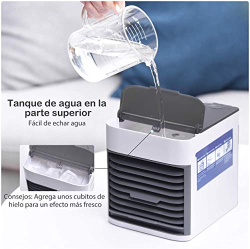 azorex Mini Enfriador Portátil USB Aire Acondicionado Climatizador con 3 en 1 Ventilador Purificador Humidificador Ajustable para Oficina Dormitorio