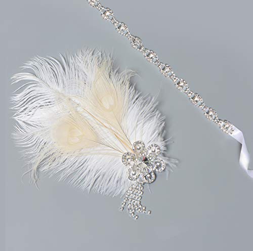 BABEYOND Años 20 Flapper Diadema de Plumas de Pavo Real Diadema Gatsby Vintage Cinta para el Pelo con Cuentas de Cristal Accesorios Vintage Disfraz Gran Gatsby Fiesta Temática Prom
