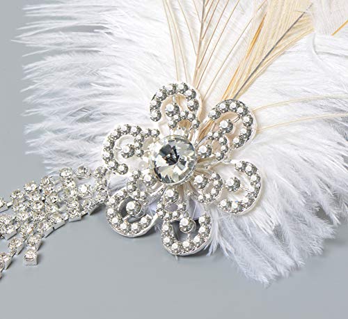 BABEYOND Años 20 Flapper Diadema de Plumas de Pavo Real Diadema Gatsby Vintage Cinta para el Pelo con Cuentas de Cristal Accesorios Vintage Disfraz Gran Gatsby Fiesta Temática Prom