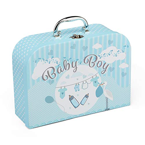 Baby Box Shop Cesta para Bebé para Regalo Baby Shower Niño con Accesorios para Recién Nacido - Incluye Sonajero - Marco de Foto - Muselina Bebé - Babero de Bebé - Calcetines - Manoplas y Gorrito bebé