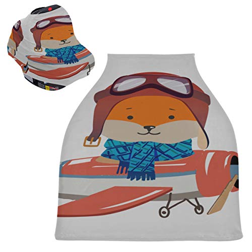 Baby Boy Fundas para asientos de automóvil Cute Cartoon Fox Pilot Fly Airplane Toddler Shopping Cart Cover Baby Car Canopy Boy Baby Shopping Cart Cover Girl Protege a bebés y madres lactantes Regalo