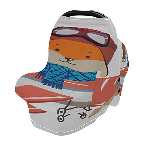 Baby Boy Fundas para asientos de automóvil Cute Cartoon Fox Pilot Fly Airplane Toddler Shopping Cart Cover Baby Car Canopy Boy Baby Shopping Cart Cover Girl Protege a bebés y madres lactantes Regalo