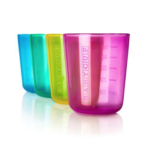 Babycup Primer Vaso - vaso aprendizaje bebe 4m+, Sippy cup abierto graduado y transparente, 100% reciclable y libre de BPA, capacidad de 50ml, set de 4, (multi)