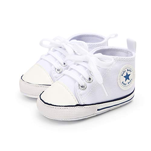 Babycute - Zapatillas de lona para bebé con suela suave y cordones, informales, para niños y niñas, primeros pasos, color Beige, talla 6-12 meses