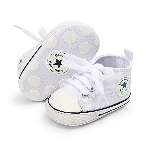 Babycute - Zapatillas de lona para bebé con suela suave y cordones, informales, para niños y niñas, primeros pasos, color Beige, talla 6-12 meses