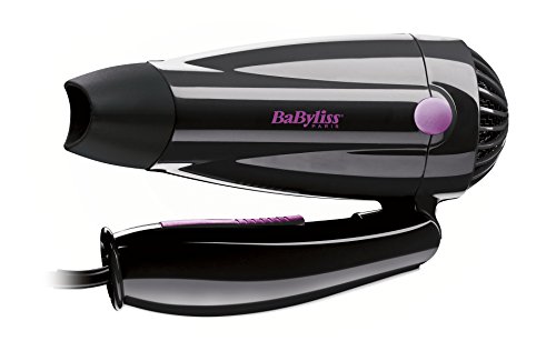 BaByliss 5250E - Secador de pelo de viaje plegable (1200 W), color negro/ rosa