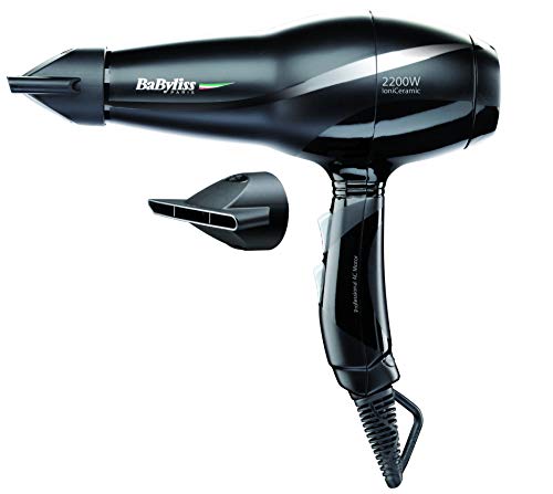 BaByliss 6614E - Secador de pelo iónico ultra rápido, motor profesional AC, 2300 W, 6 velocidades / temperaturas, aire frío, 2 concentradores, color negro