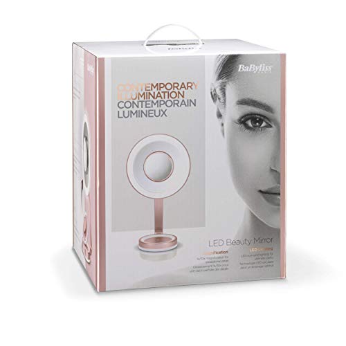 BaByliss 9450E Espejo de Maquillaje Luminoso con Aumento x10 Imantado, Iluminación LED, 3 Luces de Ambiente, 2 Luces Nocturnas, Ultra Fino, Diseño Minimalista, Cromado