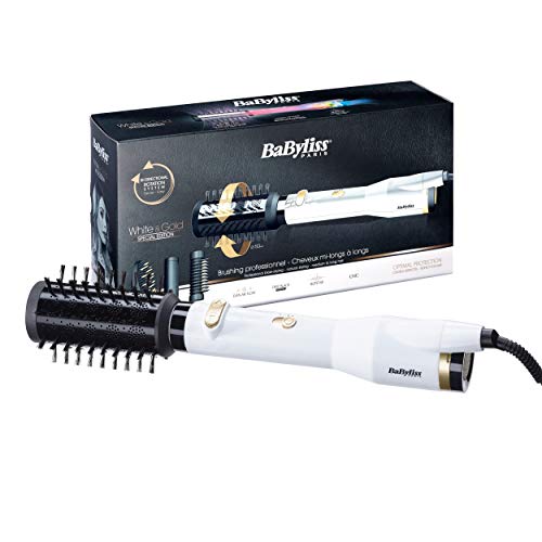 BaByliss AS545E Cepillo rotativo de aire con 4 cabezales, base cerámica, tecnología iónica, aerodinámica termica, 2 Velocidades, color blanco