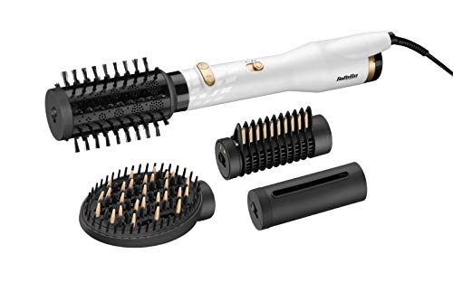 BaByliss AS545E Cepillo rotativo de aire con 4 cabezales, base cerámica, tecnología iónica, aerodinámica termica, 2 Velocidades, color blanco