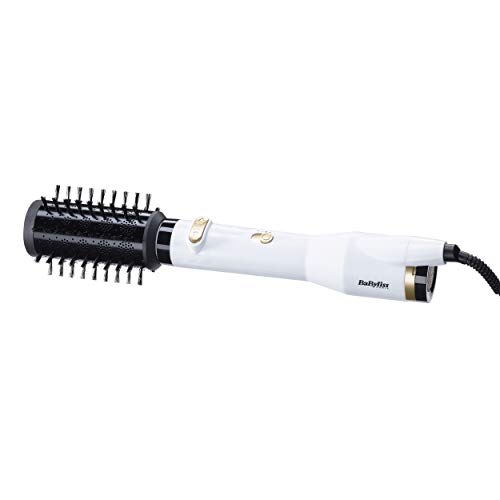 BaByliss AS545E Cepillo rotativo de aire con 4 cabezales, base cerámica, tecnología iónica, aerodinámica termica, 2 Velocidades, color blanco
