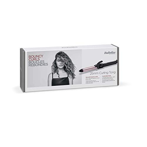 BaByliss C325E Tenacilla de pelo de 25 mm, 10 ajustes de temperatura, moldeador de pelo, cable profesional giratorio, recubrimiento Sublim Touch con punta fría de agarre