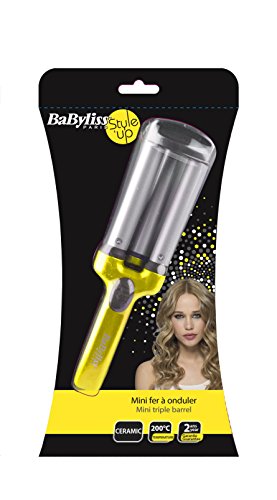 BaByliss H120E - Moldeador de viaje con recubrimiento cerámico, hasta 200° C, voltaje universal 120/240 V, color amarillo