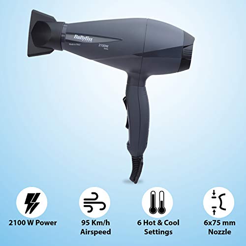 BaByliss Le Pro Light 6609E - Secador de pelo iónico más ligero, con motor AC, 2100 W, 6 velocidades/temperaturas, posición de aire frío, color negro