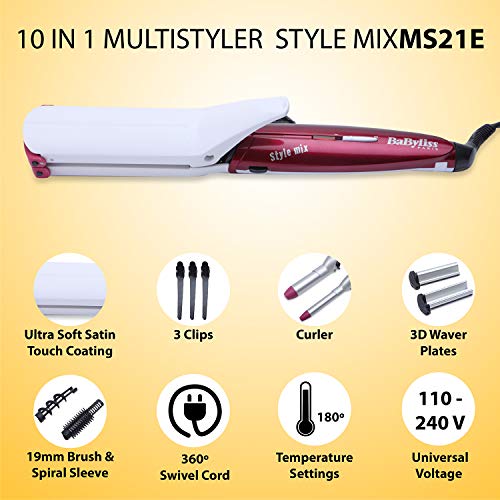 BaByliss Multistyler MS21E - Set moldeador de pelo 10 en 1 con tenacillas y planchas de pelo para alisar, ondular y crimpar