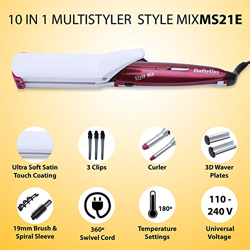 BaByliss Multistyler MS21E - Set moldeador de pelo 10 en 1 con tenacillas y planchas de pelo para alisar, ondular y crimpar