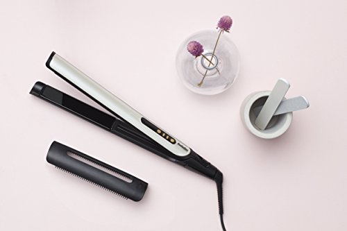 BaByliss ST455E Plancha de pelo Sensitive Edición Especial White&Gold, placas con cerámica negra anodizadas, 3 veces más suaves y duraderas, protección reforzada, iónica, 6 ajustes de 140º C-235º C