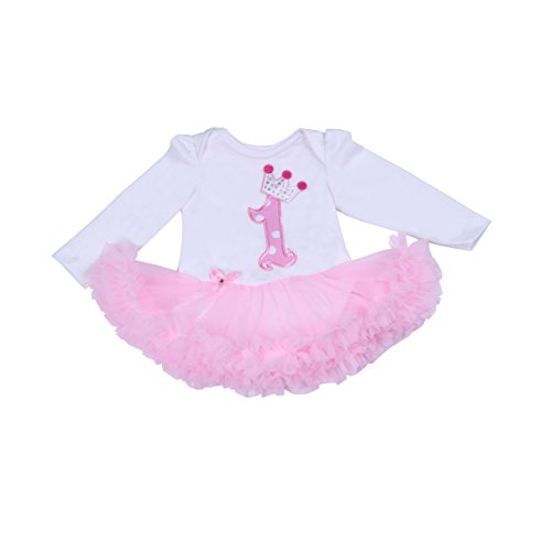 BabyPreg Bebé niñas Patrón de la Corona 1er cumpleaños Vestido Tutu Diadema Zapatos 4 Piezas (12-18 Meses, Rosa)