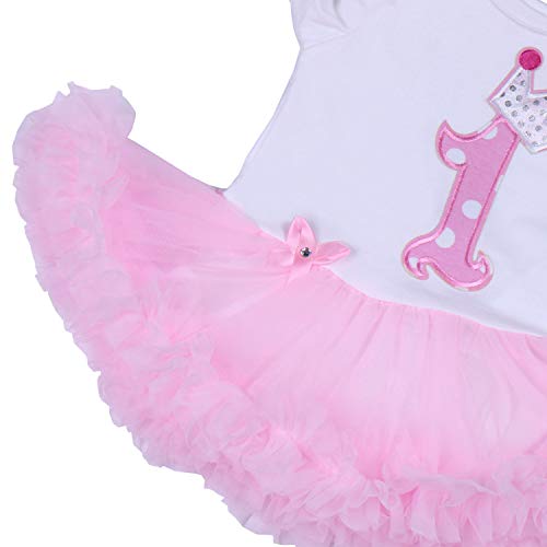 BabyPreg Bebé niñas Patrón de la Corona 1er cumpleaños Vestido Tutu Diadema Zapatos 4 Piezas (12-18 Meses, Rosa)