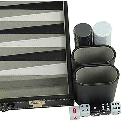 Backgammon, juego de tablero de ajedrez plegable de piel sintética con ajedrez/dados tazas/dados, portátil para fiestas de viaje, juego de mesa para adultos y niños, 38 x 23 x 5,5 cm, negro