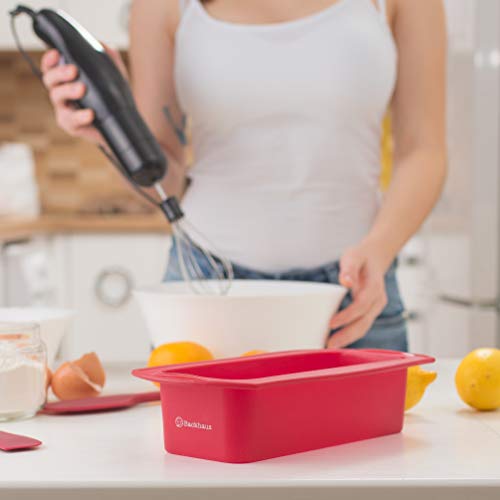 Backhaus FlexBake Molde Rectangular de Silicona Premium Antiadherente y Espátula + Cuchillo de Pastel Gratis | Juego de Repostería 100% Libres de BPA | 5 años de Garantia | Ø: 23cm | Rojo