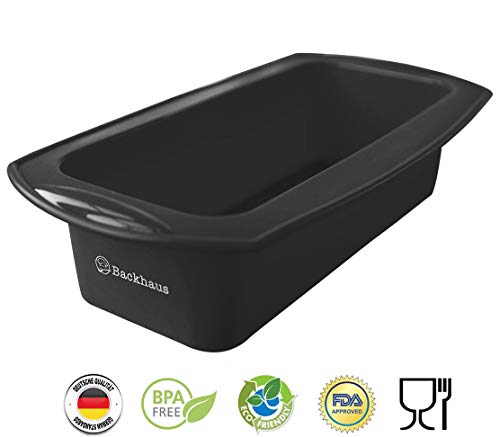 Backhaus FlexBake Molde Rectangular de Silicona Premium Antiadherente y Espátula + Cuchillo de Pastel Gratis | Juego de Repostería 100% Libres de BPA | 5 años de Garantia | Ø: 23cm | Negro