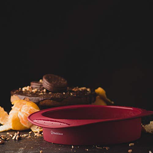 Backhaus Molde Redondo para Tartas, Juego de Repostería de Silicona Platino Antiadherente con Espátula y Cuchillo de Pastel, Libres de BPA | Rojo