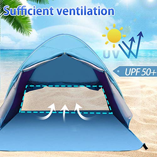 BACKTURE Tienda de Playa, Anti-UV Protección Solar Pop Up Tienda de Campaña para 2-3 Personas, Tienda Instantánea Resistente al Agua y Duradera con Puerta Cremallera para Parque Acampar Al Aire Libre