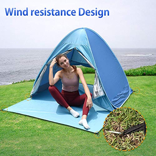 BACKTURE Tienda de Playa, Anti-UV Protección Solar Pop Up Tienda de Campaña para 2-3 Personas, Tienda Instantánea Resistente al Agua y Duradera con Puerta Cremallera para Parque Acampar Al Aire Libre