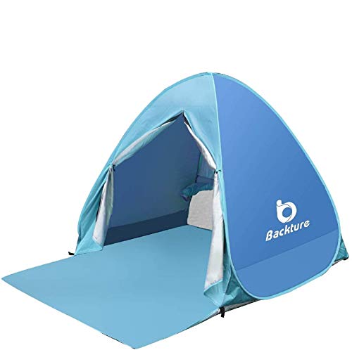 BACKTURE Tienda de Playa, Anti-UV Protección Solar Pop Up Tienda de Campaña para 2-3 Personas, Tienda Instantánea Resistente al Agua y Duradera con Puerta Cremallera para Parque Acampar Al Aire Libre