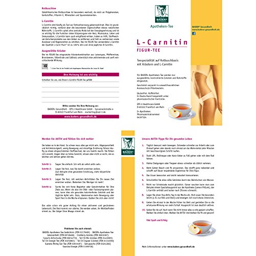 BADERs de la farmacia. Para acompañar dietas y ayunos. Té de rooibos con hierbas y L-carnitina. Delicioso sabor con aroma a manzana. 20 bolsas filtrantes, 40g.