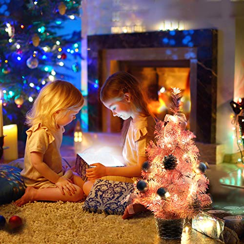 Bageek Mini Rosa Árbol de Navidad 17.7in Árbol de Navidad Creativo Artificial Miniatura Árbol de Navidad Ornamento de Mesa