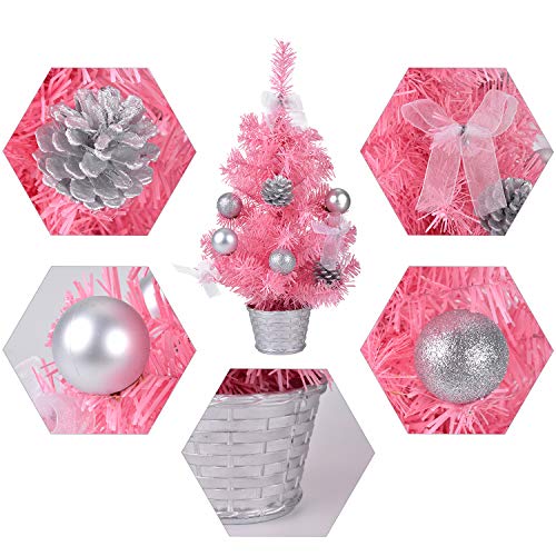 Bageek Mini Rosa Árbol de Navidad 17.7in Árbol de Navidad Creativo Artificial Miniatura Árbol de Navidad Ornamento de Mesa