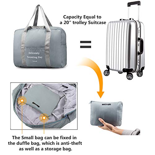 BAGZY Plegable Bolso de Viaje Bolsa de Mujere Hombre Gimnasio Bolsa Deportiva Mano de Viaje Cabina de Equipaje Bolso Holdall Bolsa Fines de Semana Organizador de Viajes Bolsa de Mami Tocador Gris