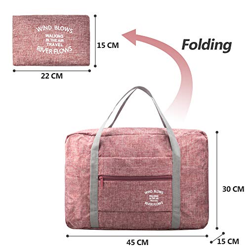 BAGZY Plegable Bolso de Viaje Grande Bolsa de Hombro de Gimnasio Bolsa Deportiva Mano Maleta de Viaje Weekend Cabina de Equipaje Bolso Holdall Bolsa Fines de Semana Equipaje Camping 30L Rosado