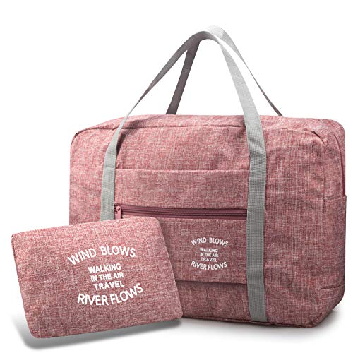 BAGZY Plegable Bolso de Viaje Grande Bolsa de Hombro de Gimnasio Bolsa Deportiva Mano Maleta de Viaje Weekend Cabina de Equipaje Bolso Holdall Bolsa Fines de Semana Equipaje Camping 30L Rosado