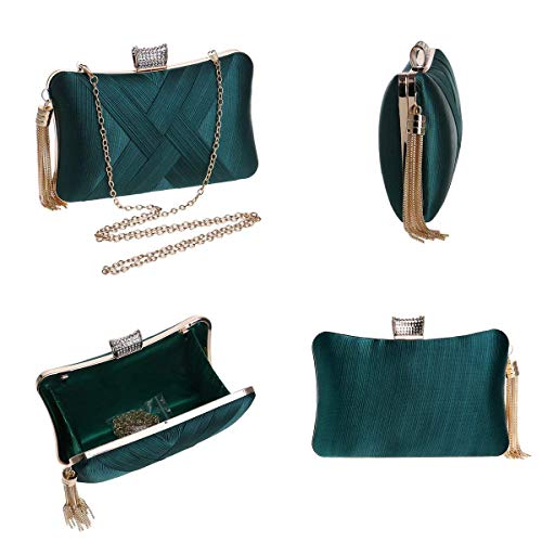 BAIGIO Carteras de Mano y Clutches con Fleco Borlas Bolso de Noche Vintage Retro para Seda Estilo Elegante para Mujer Boda Partido Fiesta Baile Ceremonia Fiesta de Coctel (Plata)