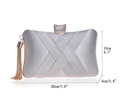 BAIGIO Carteras de Mano y Clutches con Fleco Borlas Bolso de Noche Vintage Retro para Seda Estilo Elegante para Mujer Boda Partido Fiesta Baile Ceremonia Fiesta de Coctel (Plata)
