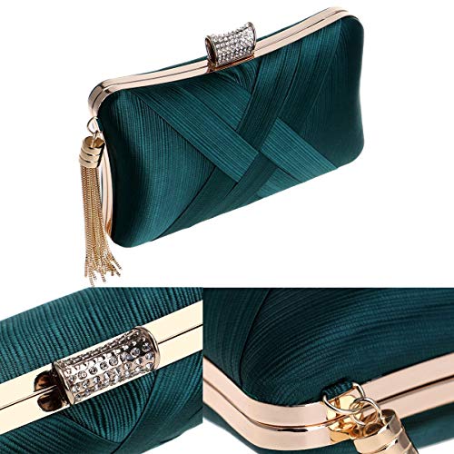 BAIGIO Carteras de Mano y Clutches con Fleco Borlas Bolso de Noche Vintage Retro para Seda Estilo Elegante para Mujer Boda Partido Fiesta Baile Ceremonia Fiesta de Coctel (Plata)