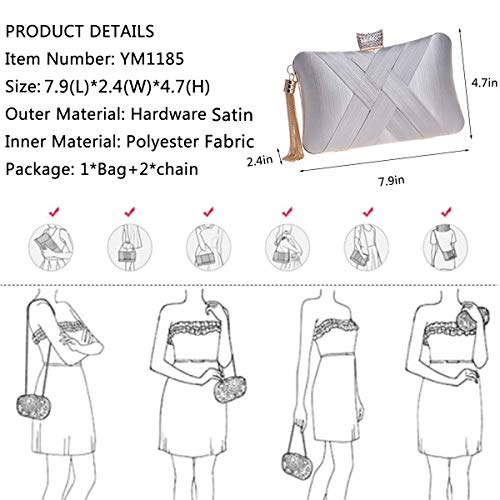 BAIGIO Carteras de Mano y Clutches con Fleco Borlas Bolso de Noche Vintage Retro para Seda Estilo Elegante para Mujer Boda Partido Fiesta Baile Ceremonia Fiesta de Coctel (Plata)