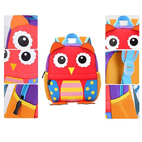 BAIGIO Mochila Infantil Kindergarten,Pequeñas Mochilas Bolsas Escolares de Dibujos Animados Animales para Niñas Primaria Linda Bolso Bebe Guarderia Preescolar para 2-7 Años (Búho, 21 * 8 * 26cm)