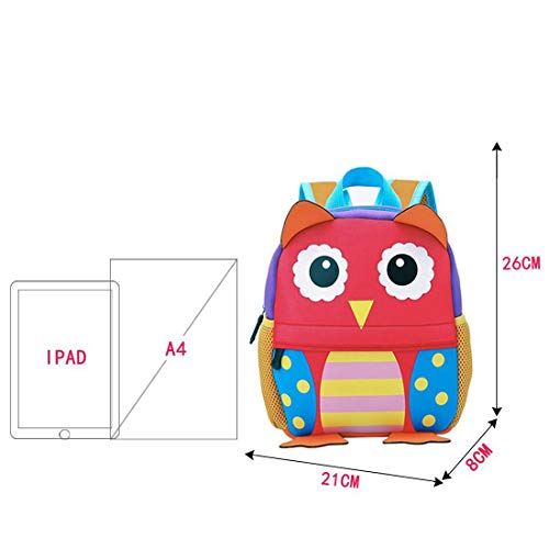 BAIGIO Mochila Infantil Kindergarten,Pequeñas Mochilas Bolsas Escolares de Dibujos Animados Animales para Niñas Primaria Linda Bolso Bebe Guarderia Preescolar para 2-7 Años (Búho, 21 * 8 * 26cm)