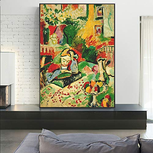 BailongXiao Arte Abstracto Chica Leyendo réplica Pintura al óleo sobre Lienzo póster e impresión Mural decoración,Pintura sin Marco,50X75cm